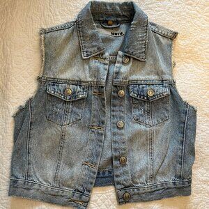 Topshop MOTO Denim Button Front Blue Jean Cropped Fitted Vest